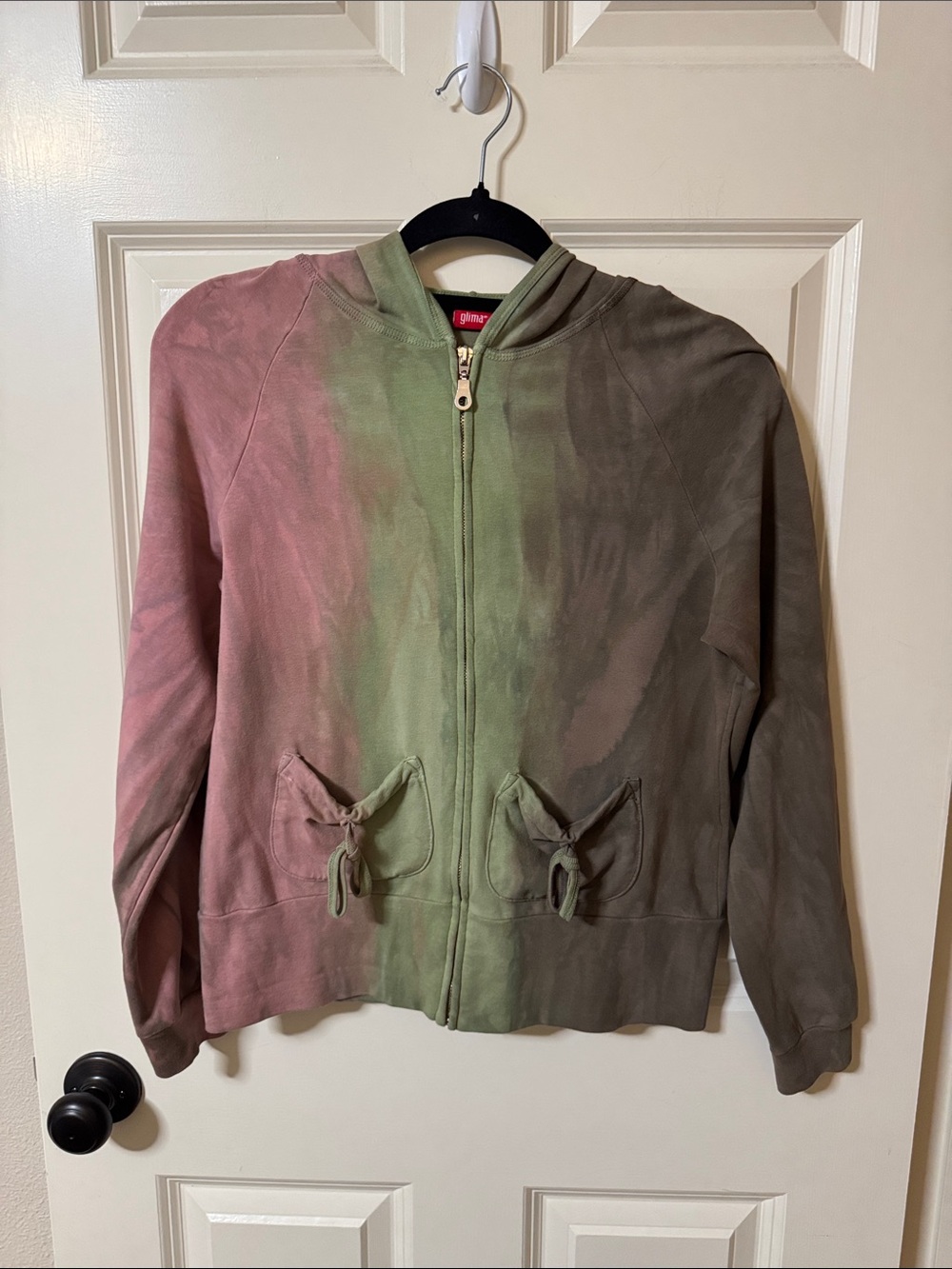 Tie-Dye Zip Front Utility Hoodie Jacket - Pink Green Brown